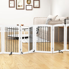 HLR® Freestanding Dog Gate with Door, Pet Gate for Stairs, 80 inch Wide Pet Barrier Indoor