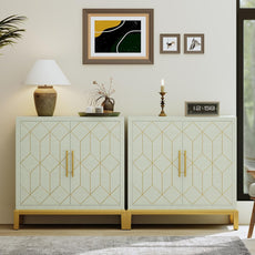 HLR® Green Accent Cabinet with Gold Trim, Storage Cabinet with 2/4 Doors