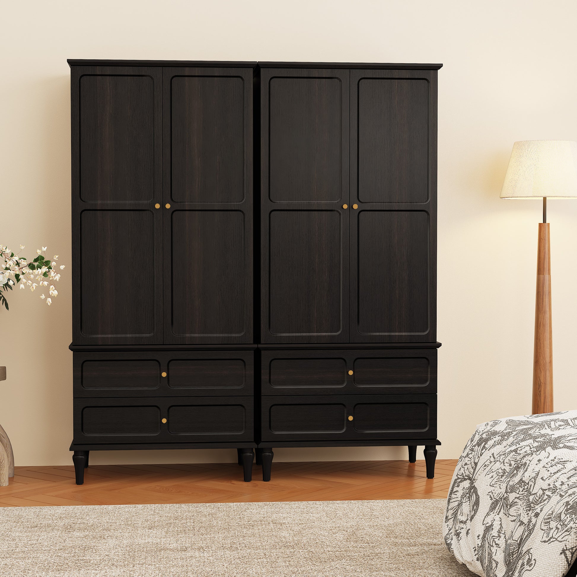 HLR 71" Tall Modern Wood Armoire Wardrobe Closet, Freestanding Cabinet with Hanging Rod for Bedroom