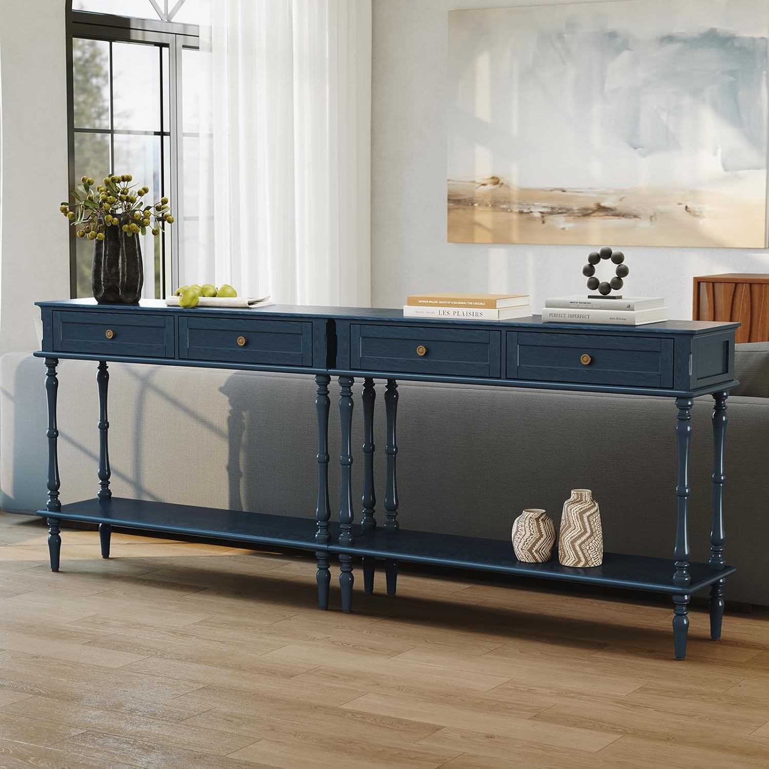 (Newest) HLR® Console Table for Entryway with 2 Drawers-Minimal Assembly,Black Retro Entryway Table