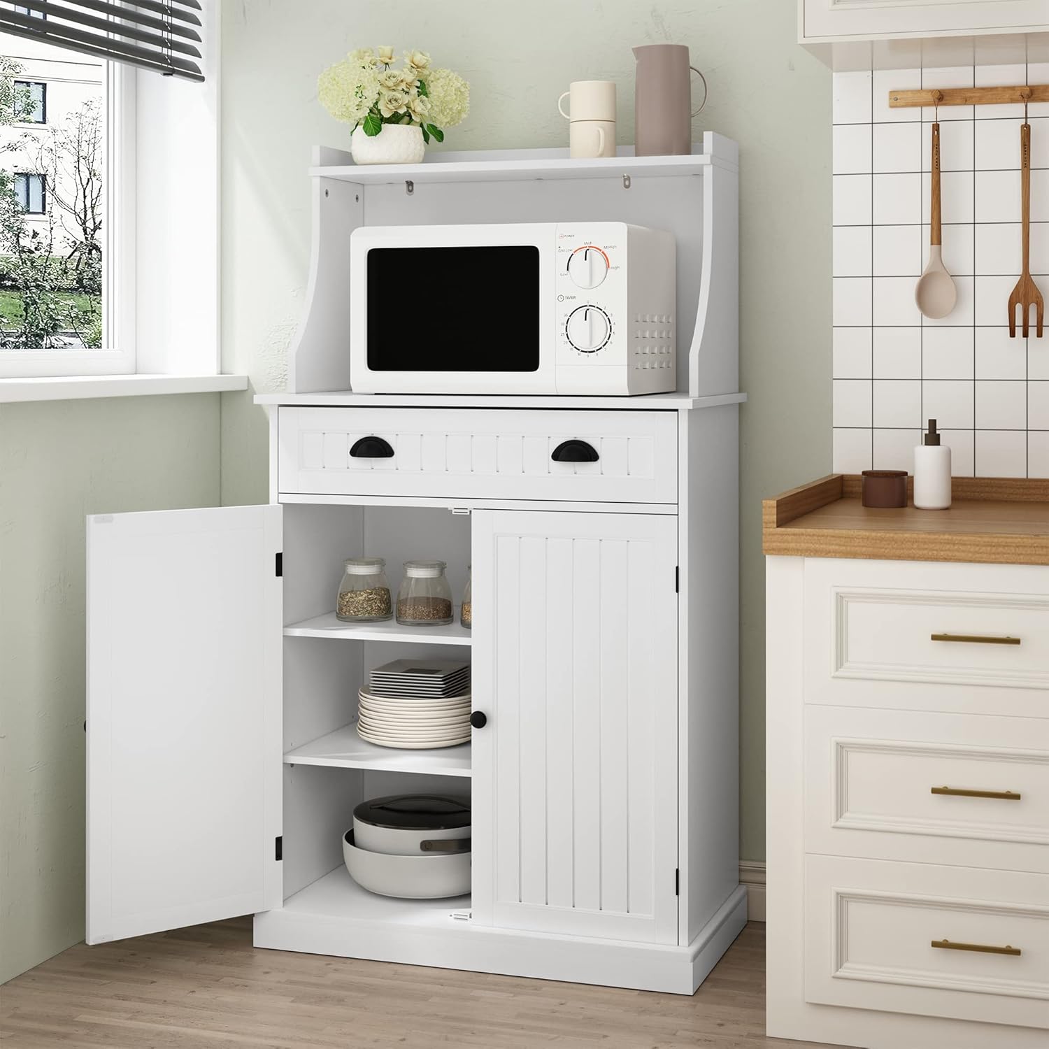 HLR® 54" Kitchen Microwave Cabinet/Stand with Storage and Drawers