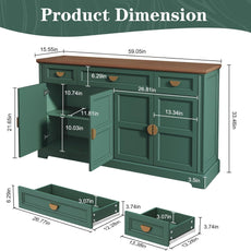 (Newest) HLR® 60” Large Buffet Sideboard Cabinet with 4 Doors and 3 Drawers Shaker Style