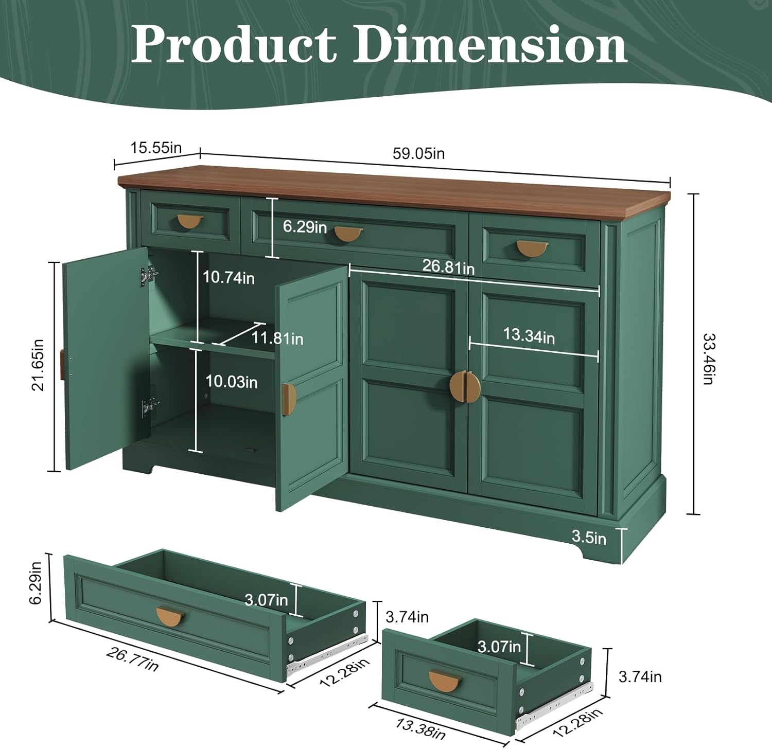 (Newest) HLR® 60” Large Buffet Sideboard Cabinet with 4 Doors and 3 Drawers Shaker Style