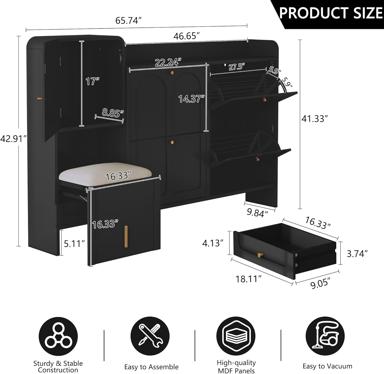 HLR® Modern Shoe Cabinet with 4 Flip Drawers, Large Shoe Storage Cabinet