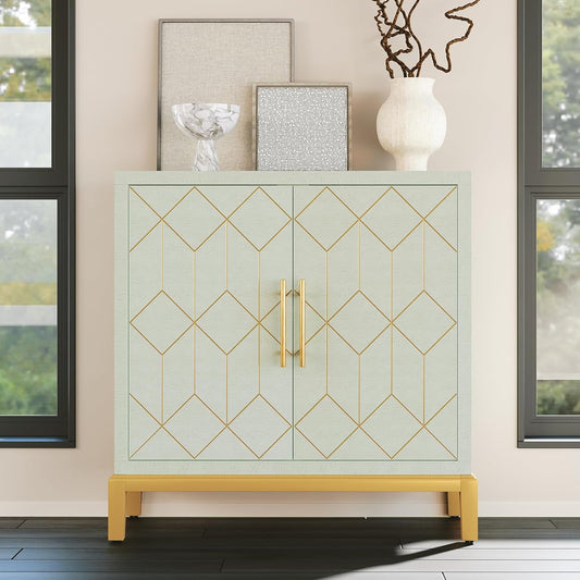 HLR® Green Accent Cabinet with Gold Trim, Storage Cabinet with 2/4 Doors