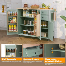 HLR® Kitchen Island with Storage, Sage Green Rolling Kitchen Cart on Wheels