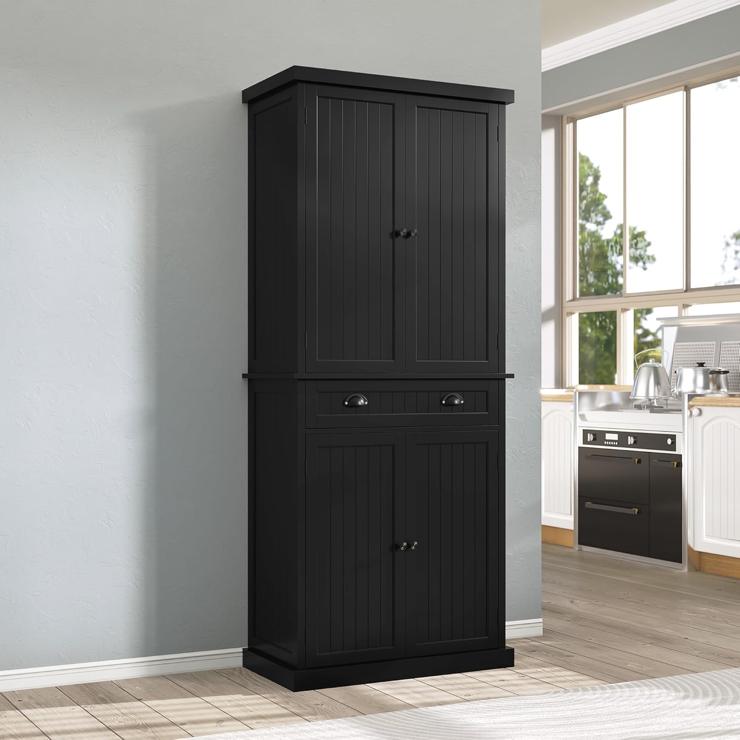 HLR® 72" Tall Kitchen Pantry Storage Cabinet with Drawer and Adjustable Shelves