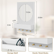 HLR® Wood Wall Mirror with Shelf&Hooks, 24