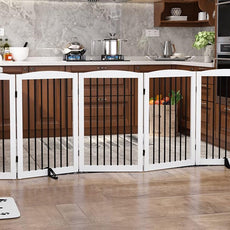 HLR® Freestanding Pet Gate for Dogs, Foldable Wooden Dog Gate, Indoor Pet Barrier for Stairs