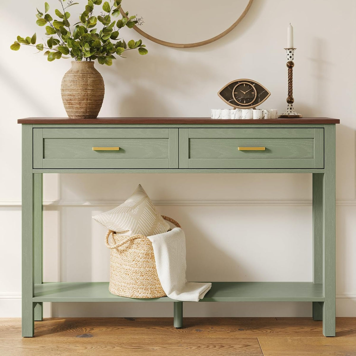 HLR 47.2'' Console Table with Drawers and Open Storage Shelf