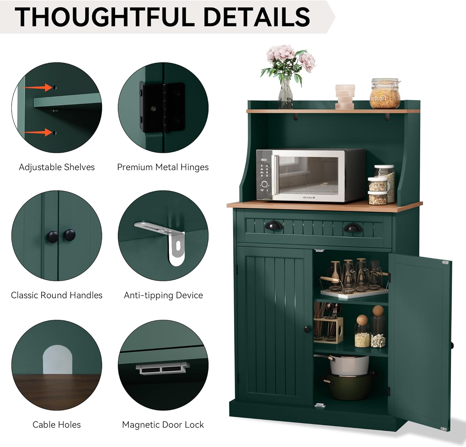 HLR® 54" Kitchen Microwave Cabinet/Stand with Storage and Drawers