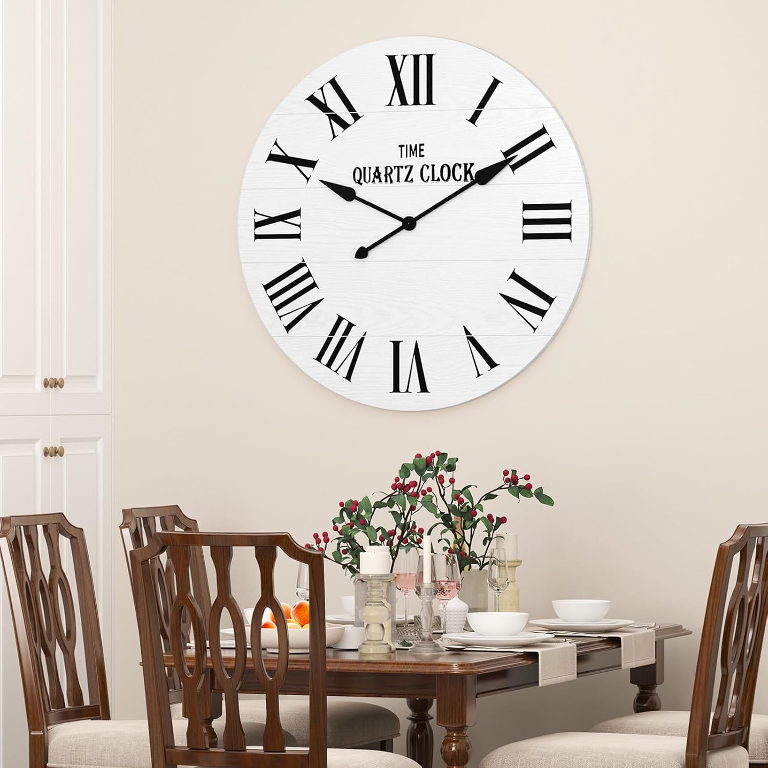 HLR® Large Farmhouse Wall Clock, 35.5” Shiplap Wall Clock with Roman Numeral, Nearly Non-Ticking, Round Wall Clocks