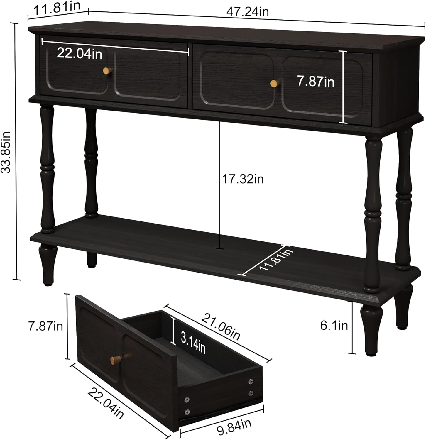 HLR® Mid-Century Console Table for Entryway with 2 Drawers