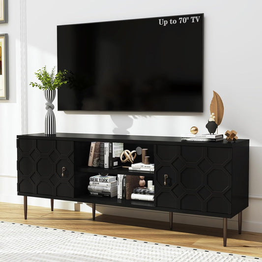 HLR® Modern TV Stand for 65/70 inch TV, Entertainment Center with Storage Cabinet&Open Shelves