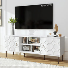 HLR® Modern TV Stand for 65/70 inch TV, Entertainment Center with Storage Cabinet&Open Shelves