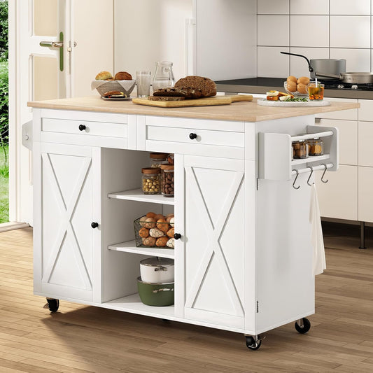 HLR® Kitchen Island On Wheels, Rolling Kitchen Island Cart with Drop Leaf Countertop