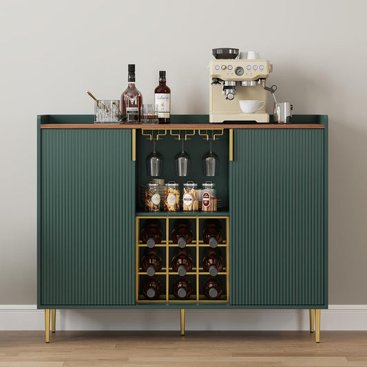 HLR® 48" Wine Bar Cabinet with Fluted Texture, Modern Buffet Sideboard with Wine Rack