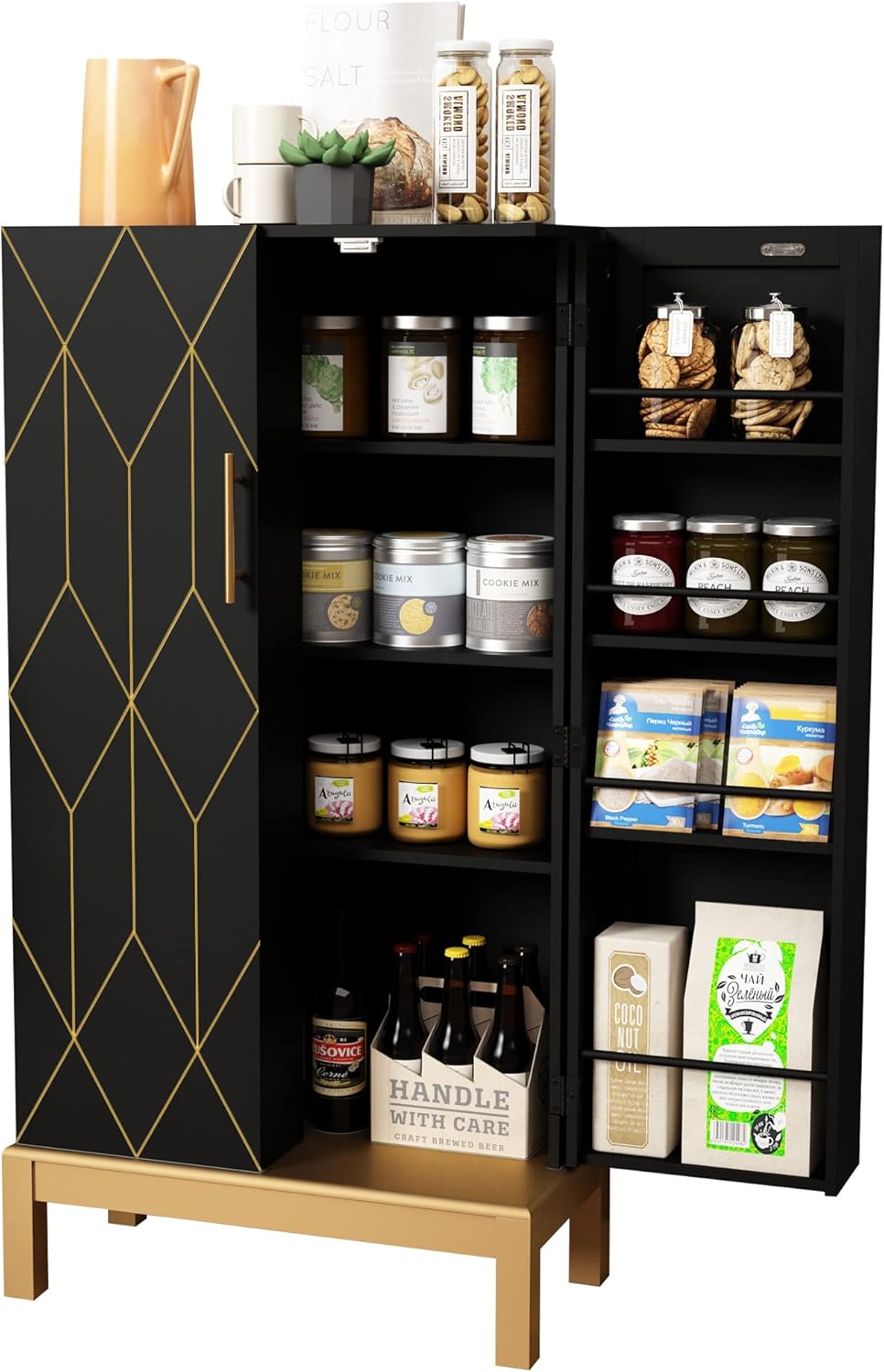 HLR® 45'' Kitchen Pantry Cabinet,Storage Cabinet with Doors and Adjustable Shelves