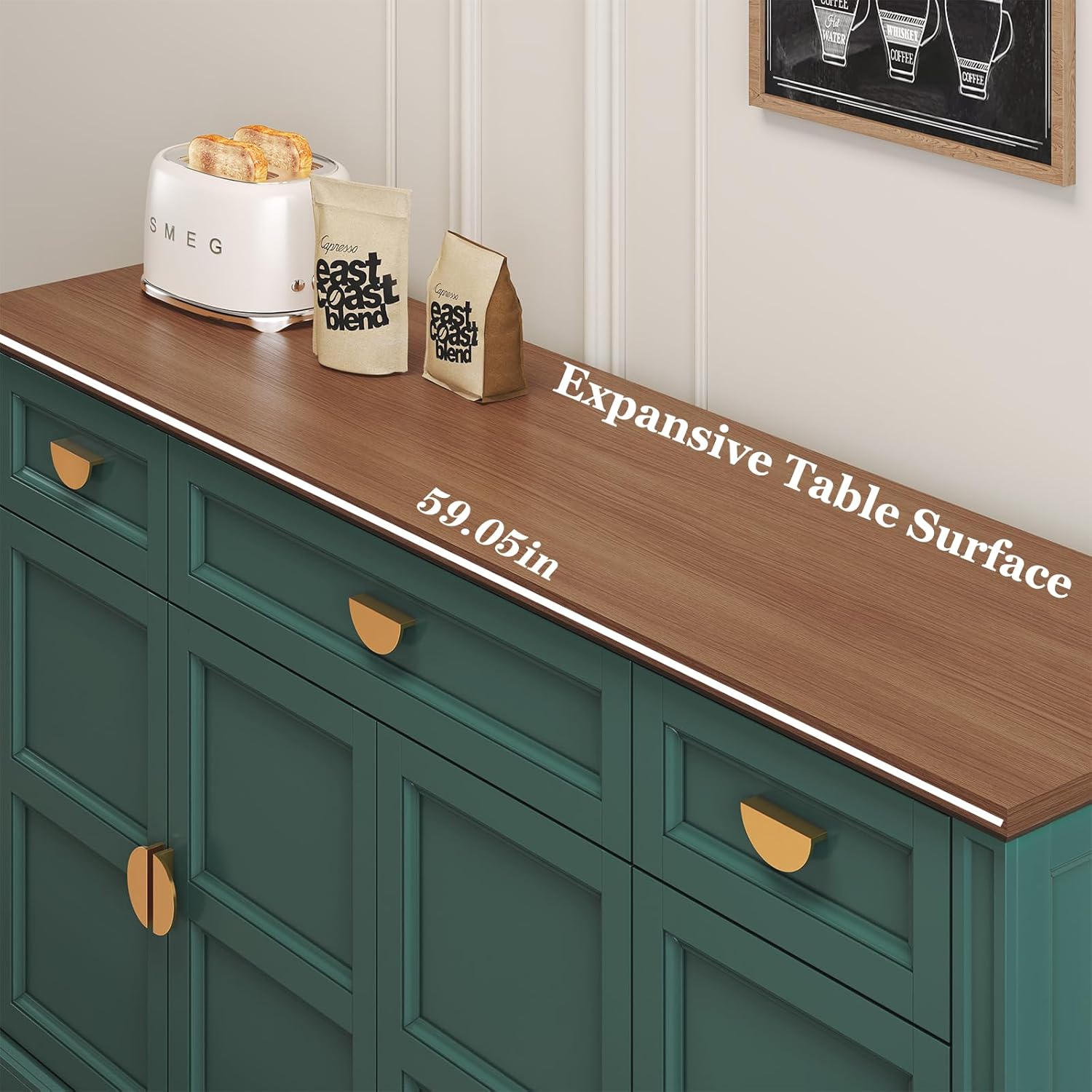 (Newest) HLR® 60” Large Buffet Sideboard Cabinet with 4 Doors and 3 Drawers Shaker Style