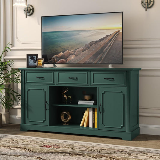 HLR® TV Stand with 3 Drawers for TV up to 65'', Wood Mid Century Television Cabinet