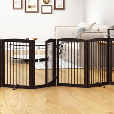 HLR® Freestanding Dog Gate with Door, Pet Gate for Stairs, 80 inch Wide Pet Barrier Indoor