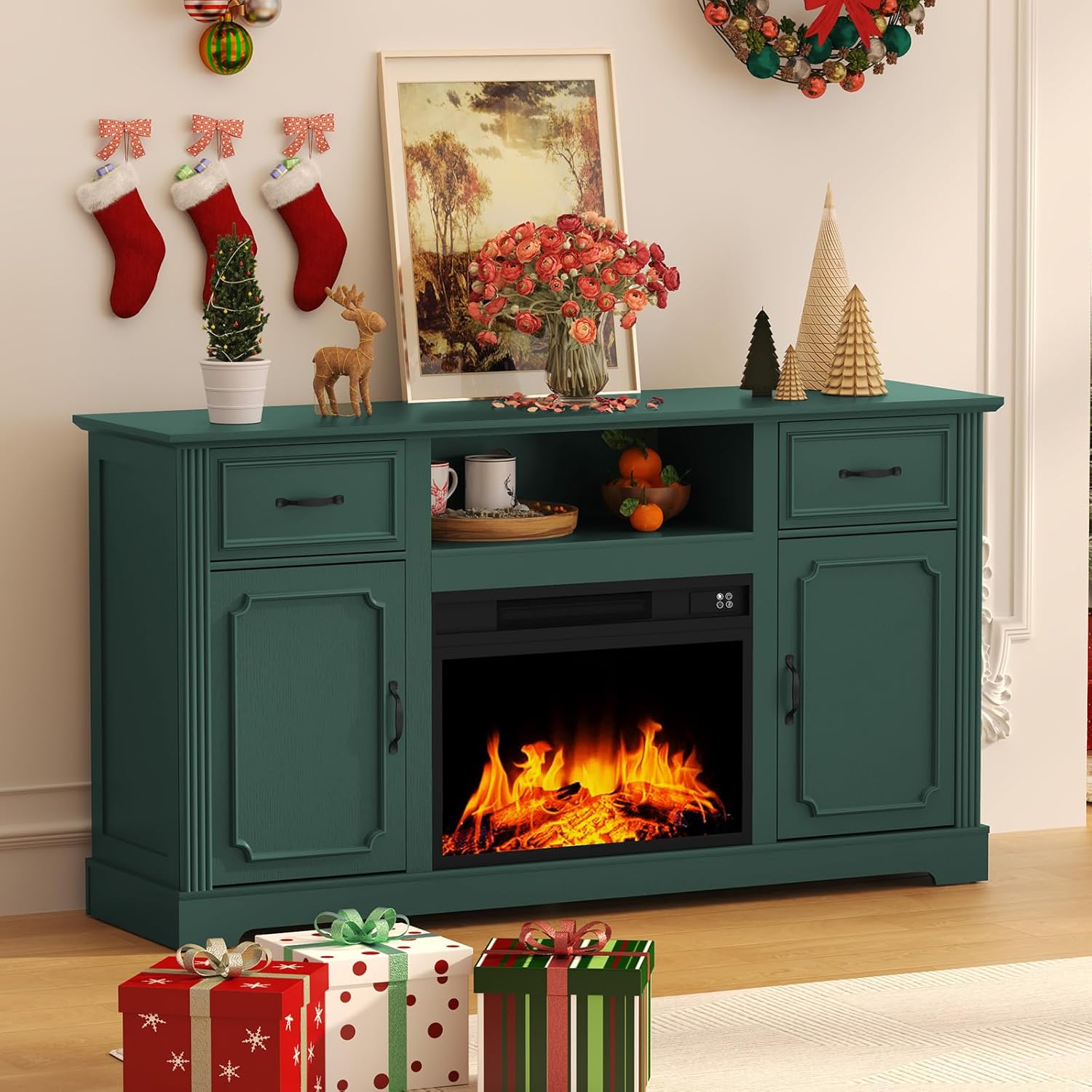 HLR® Fireplace TV Stand for TV up to 65'', Consoles Cabinet with Adjustable Shelves