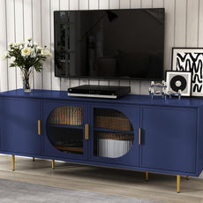 HLR® Modern TV Stand for TVs up to 70+ inch, Glass Door Television Console Table