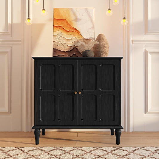 HLR® Black Sideboard Buffet Cabinet with Storage, Mid-Century Modern Storage Cabinet