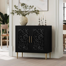 HLR® Accent Cabinet with 2 Doors, Vintage Hollow Carving Buffet Cabinet, Sideboards and Buffets