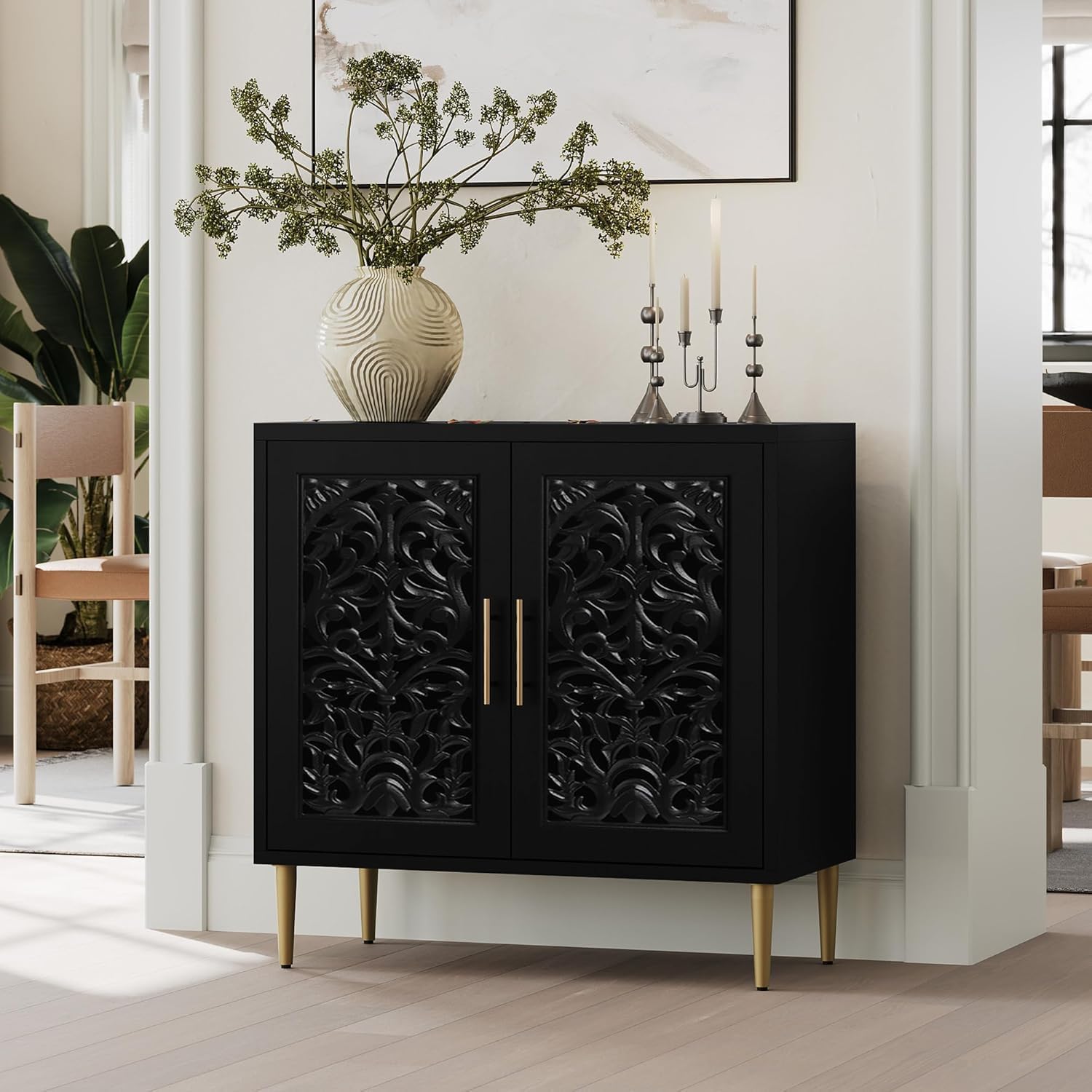 HLR® Accent Cabinet with 2 Doors, Vintage Hollow Carving Buffet Cabinet, Sideboards and Buffets