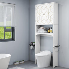 HLR® Over The Toilet Storage Cabinet with Gold Trim, Modern Bathroom Cabinet Over Toilet