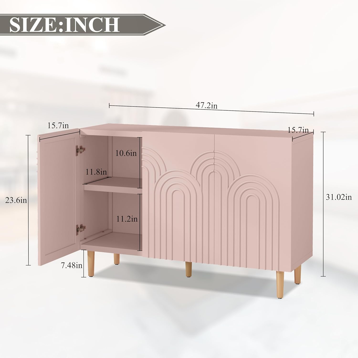 HLR® 47" Accent Cabinet with Cloud Relief, Sideboard Buffet Cabinet with 3 Doors