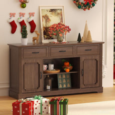 HLR® TV Stand with 3 Drawers for TV up to 65'', Wood Mid Century Television Cabinet