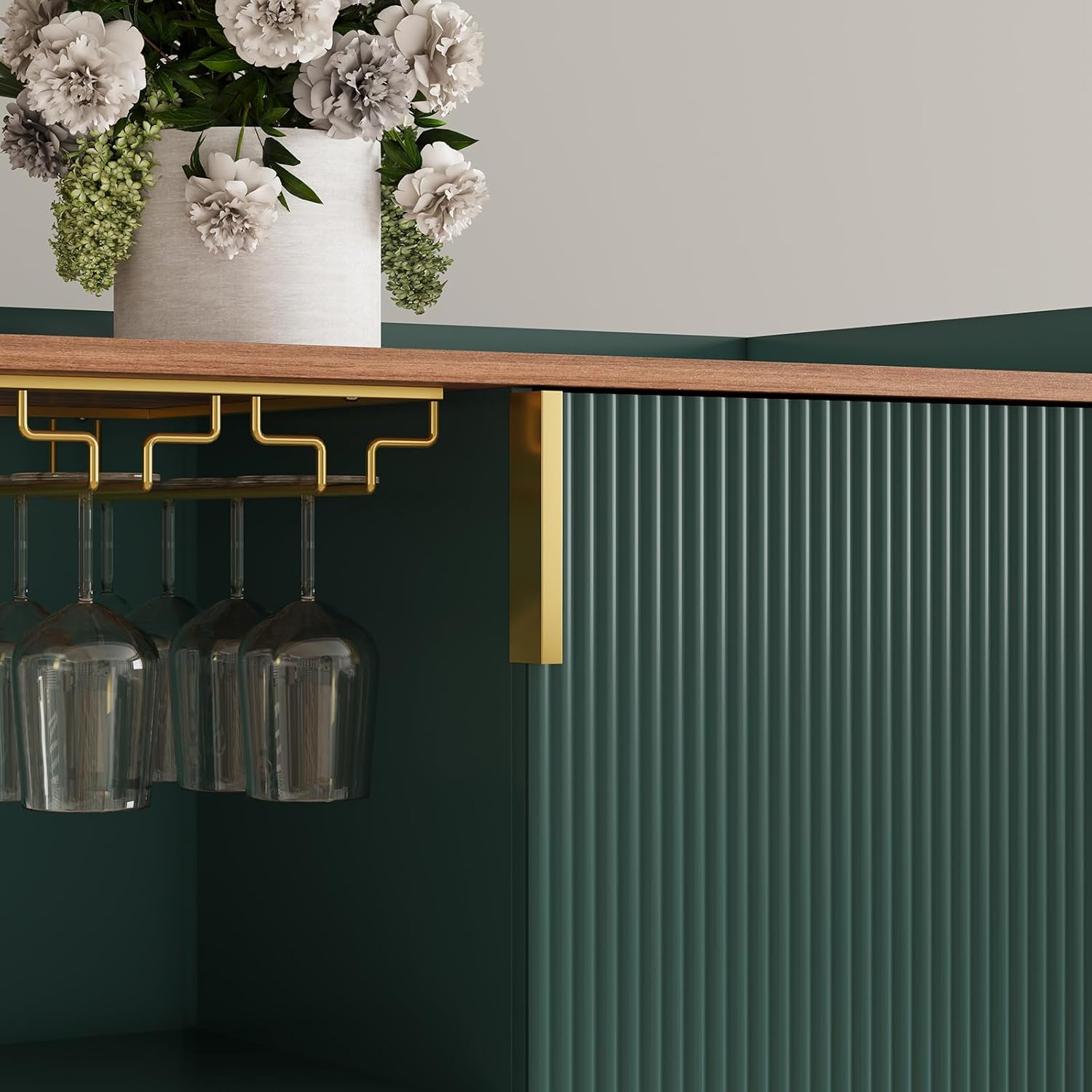 HLR® 48" Wine Bar Cabinet with Fluted Texture, Modern Buffet Sideboard with Wine Rack