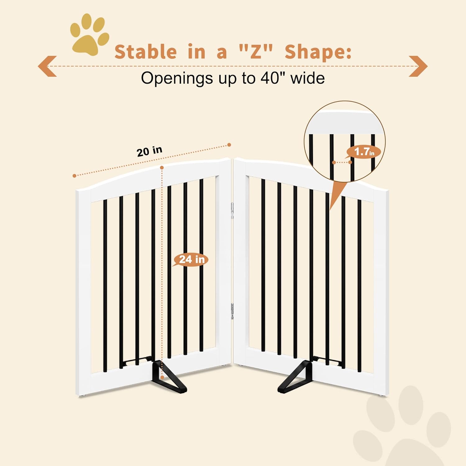HLR® Freestanding Pet Gate for Dogs, Foldable Wooden Dog Gate, Indoor Pet Barrier for Stairs
