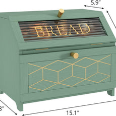 HLR® Double Layer Bread Box With Golden Trim for Countertop, Wooden Bread Container