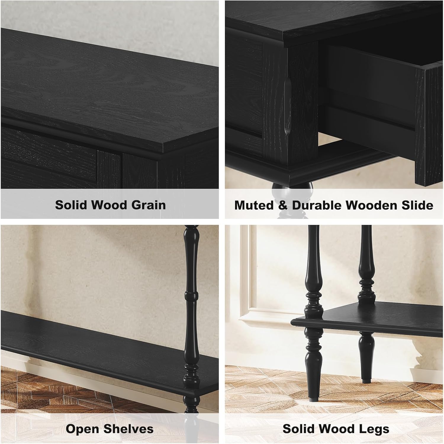(Newest) HLR® Console Table for Entryway with 2 Drawers-Minimal Assembly,Black Retro Entryway Table