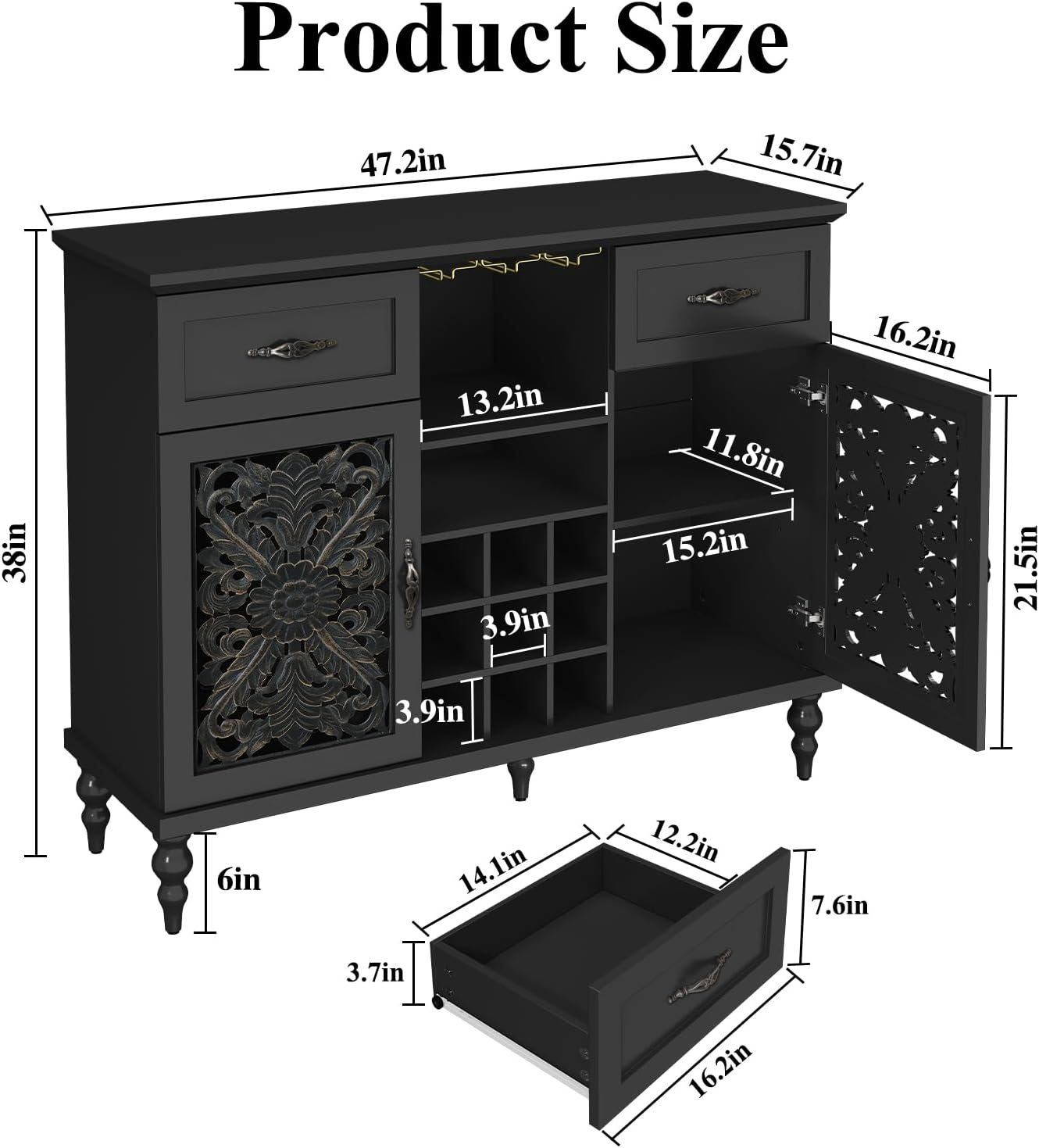 HLR® 47.2" Vintage Wine Bar Cabinet with 2 Door