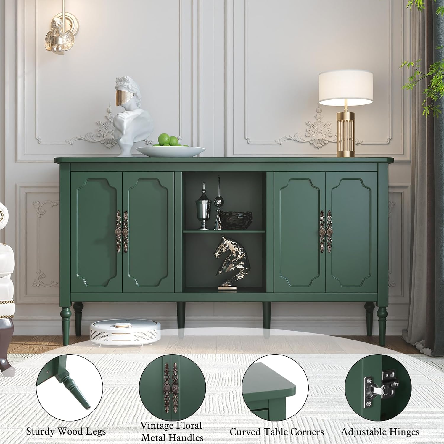 Buffet vintage HLR® avec 4 portes, 140 cm, meuble de rangement moderne du milieu du siècle