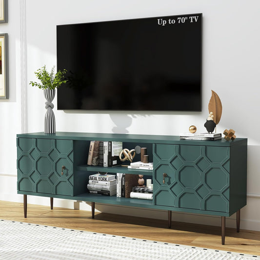 HLR® Modern TV Stand for 65/70 inch TV, Entertainment Center with Storage Cabinet&Open Shelves
