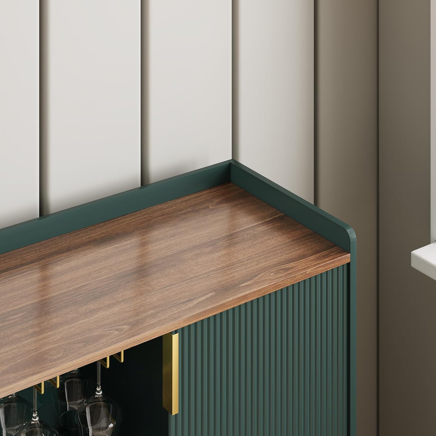 HLR® 48" Wine Bar Cabinet with Fluted Texture, Modern Buffet Sideboard with Wine Rack