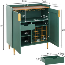 HLR® Coffee Bar Cabinet with Wine Racks, Green Liquor Cabinet with Fluted Texture