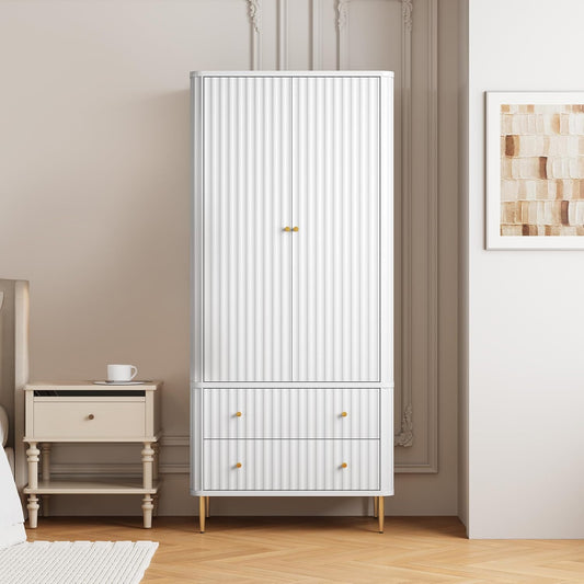 HLR® Armoire Wardrobe Closet with 2 Doors and 2 Drawers, 71'' Tall Modern Wardrobe Storage Cabinet