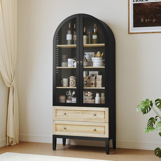 HLR® 71" Tall Arched Storage Cabinet, Modern Farmhouse White Kitchen Pantry Cabinet