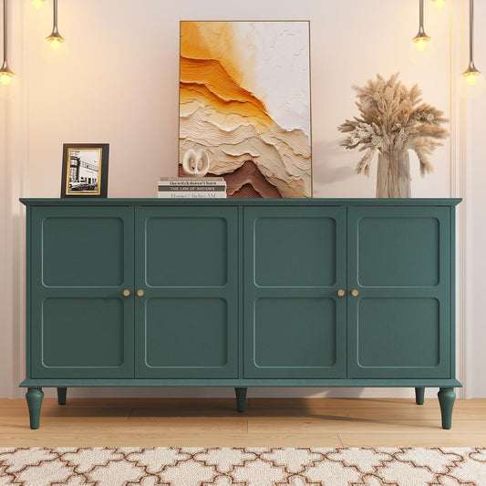 HLR® 58'' Mid-Century Modern Buffet Storage Cabinet with 4 Doors and Adjustable Shelves