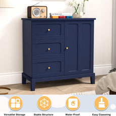 Armoire d'appoint HLR® avec 3 tiroirs et porte, armoire de rangement en bois avec étagères 
