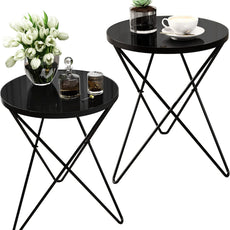 HLR® Modern Round Side Table, End Table with Marble Effect Top and Gold Metal Frame
