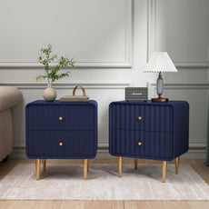 HLR® Modern Nightstand Set of 2, Fluted Bed Side Table with 2 Drawers Storage