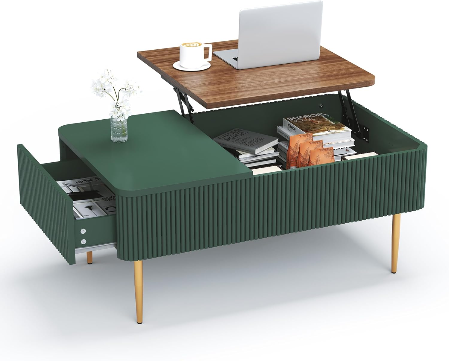 HLR® 39" Lift Top Coffee Table with Hidden Storage Compartment, Modern Rising Wood Dining Center Table