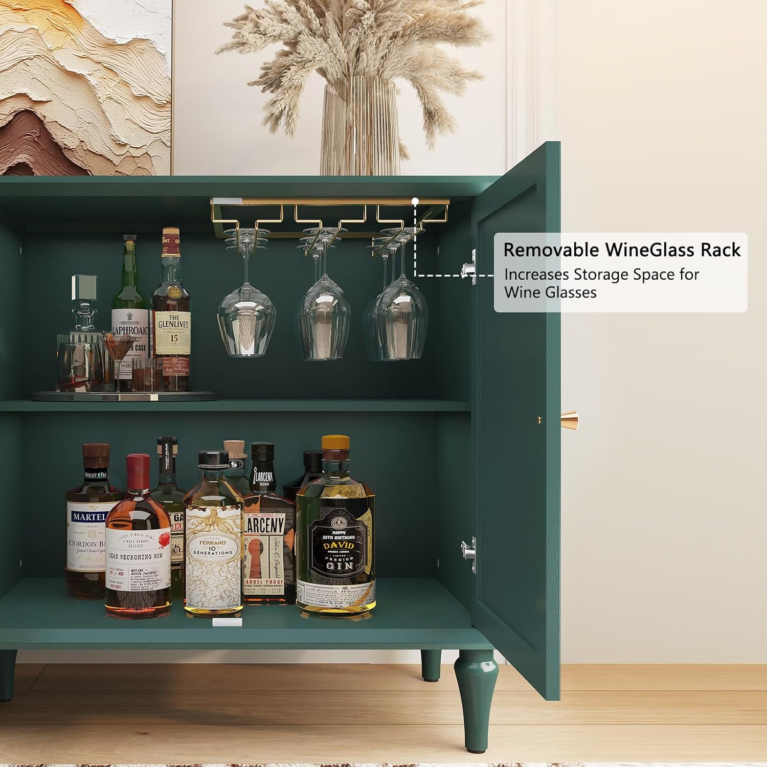 HLR® 58'' Mid-Century Modern Buffet Storage Cabinet with 4 Doors and Adjustable Shelves